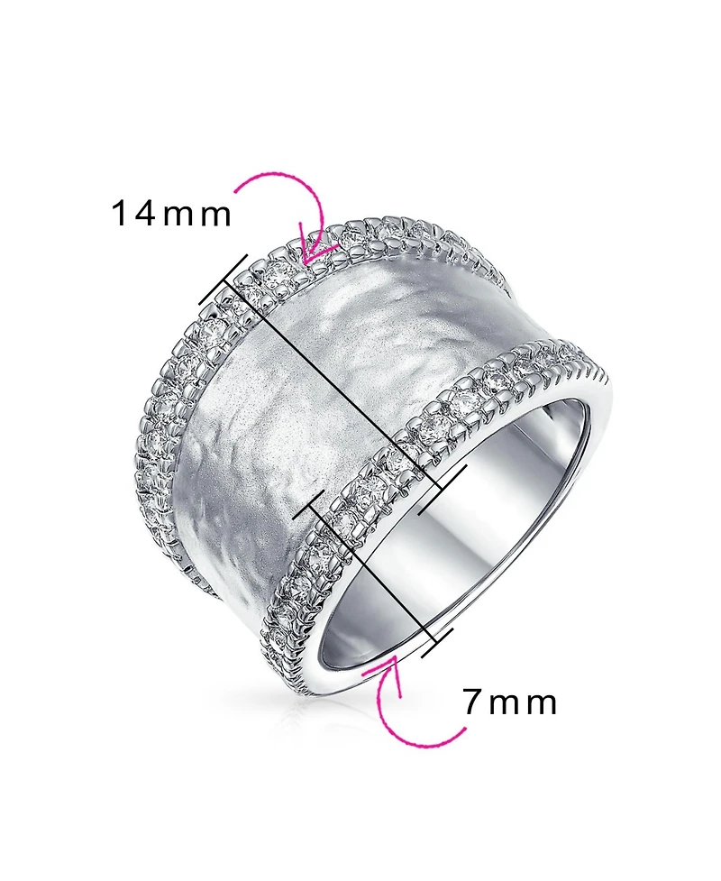 Bling Jewelry Modern Style Cz Accent Band Fashion Statement Brushed Hammered Matte Finish Wide Band Ring Yellow Gold Plated Brass Or Rhodium Plated Br