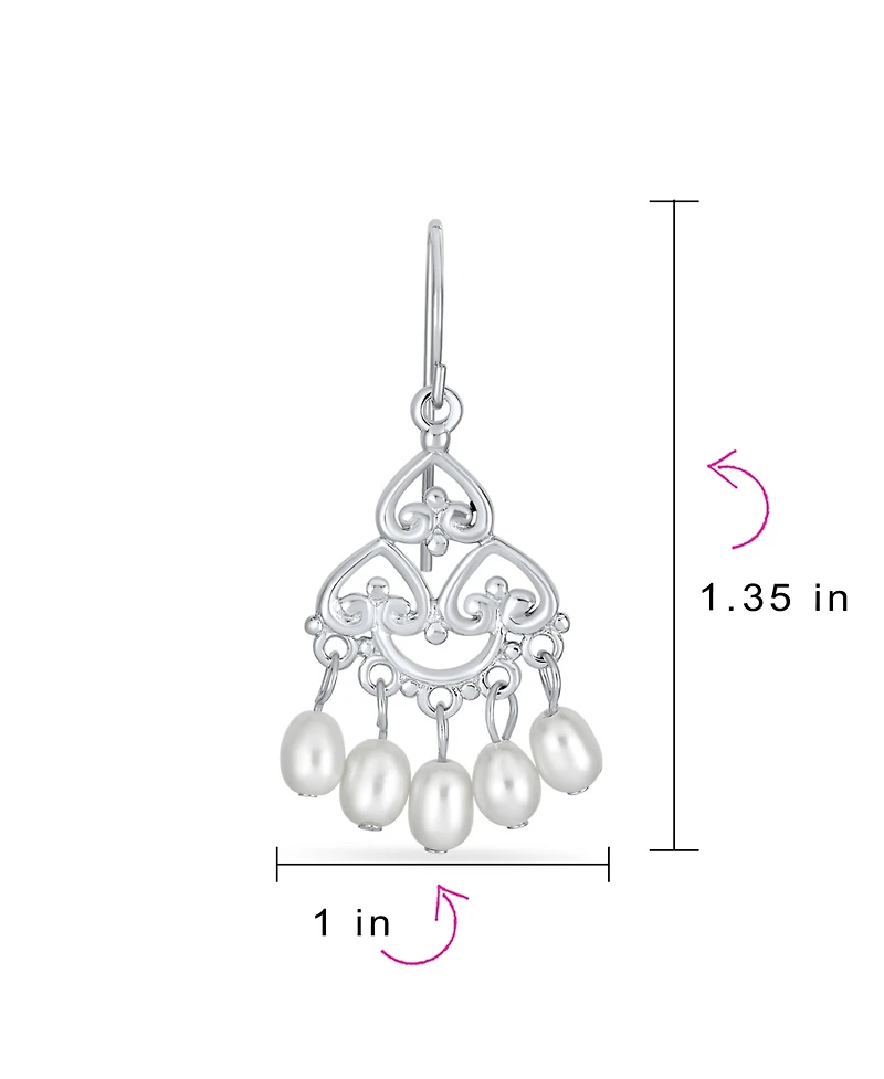 Bling Jewelry White Freshwater Cultured Pearl Filigree Dangle Chandelier Earrings Sterling Silver