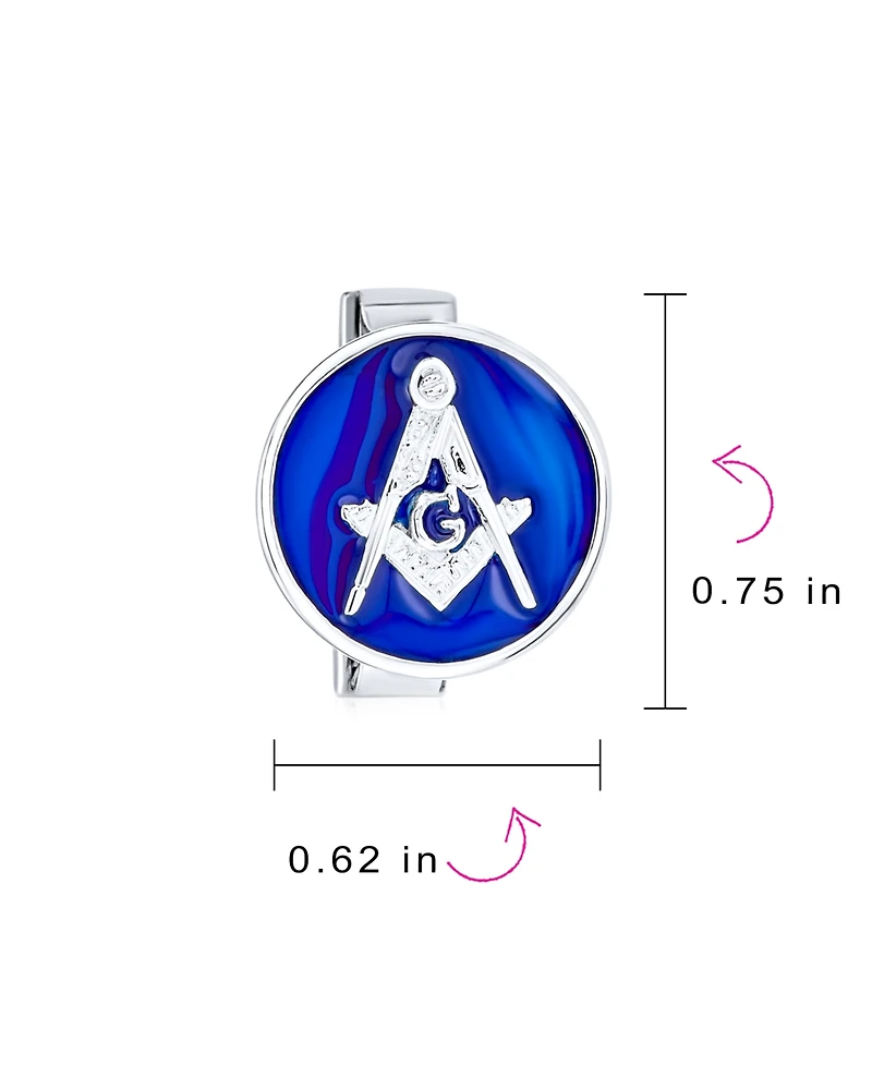 Bling Jewelry Round Circle Disc Freemasons Compass Symbol Masonic Cufflinks Royal Blue Enamel Two Tone Sterling Silver Hinge Bullet Back
