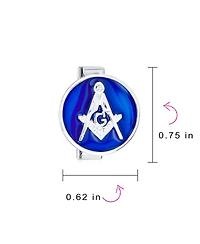 Bling Jewelry Round Circle Disc Freemasons Compass Symbol Masonic Cufflinks Royal Blue Enamel Two Tone Sterling Silver Hinge Bullet Back