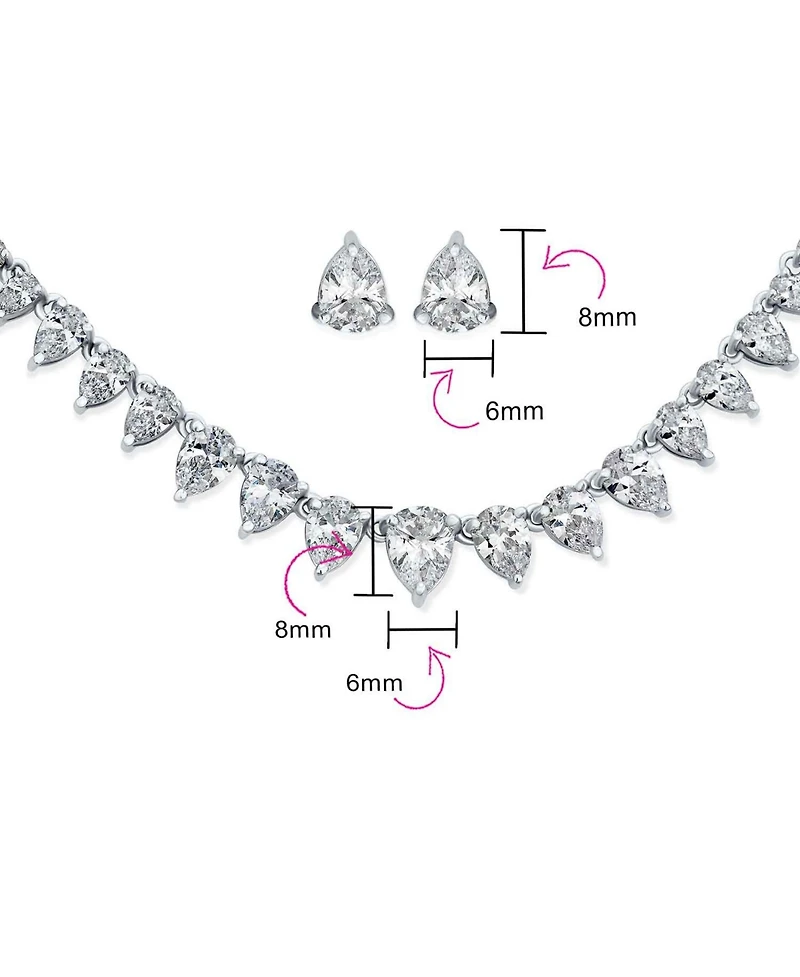 Bling Jewelry Classic Graduated Teardrop Aa Cz Statement Collar Tennis Necklace Stud Earrings Jewelry Set Prom Pageant