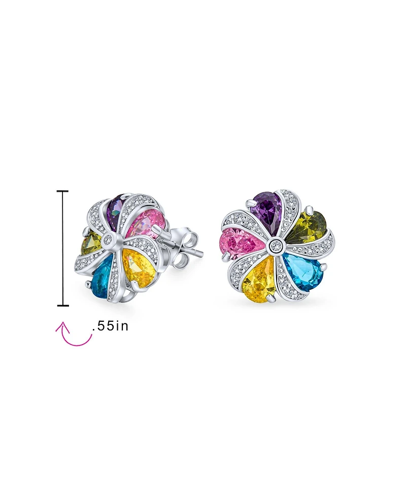 Bling Jewelry Rainbow Colorful Statement Multicolor Cz Swirling Circle Button Flower Stud Earrings