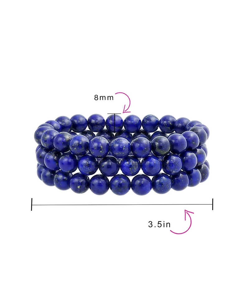 Bling Jewelry Stackable Set Of 3 Natural Stone Round Bead 8MM Multi Strand Stretch Bracelet