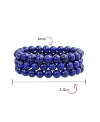 Bling Jewelry Stackable Set Of 3 Natural Stone Round Bead 8MM Multi Strand Stretch Bracelet