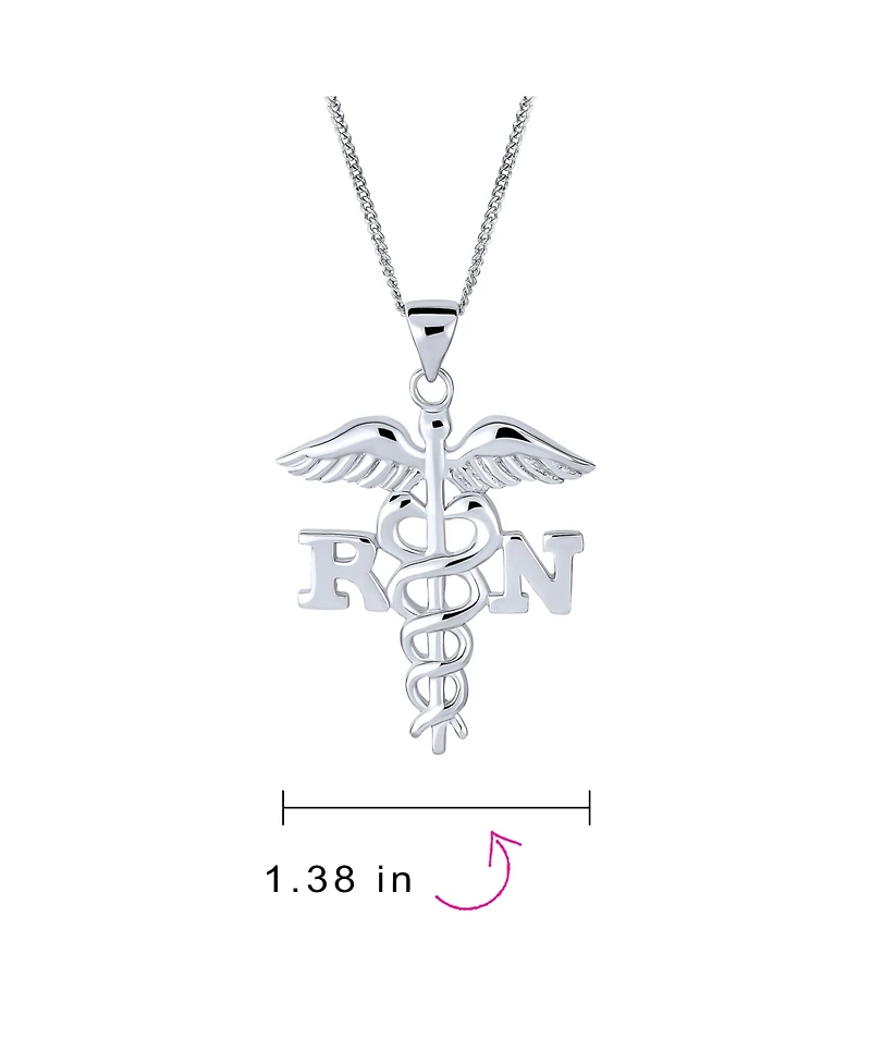Bling Jewelry Angel Wings Stethoscope Symbol of Registered Rn Nurse Caduceus Pendant Charm Necklace For Women Graduation Sterling Silver