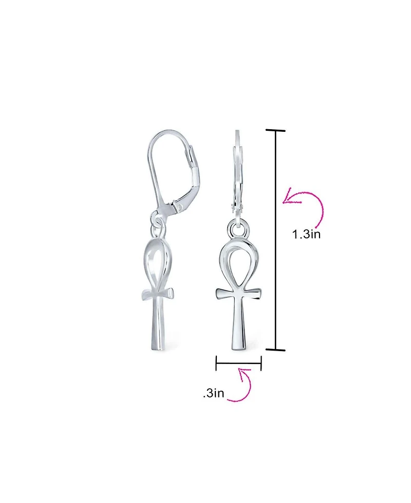 Bling Jewelry Christian Religious Symbol of Life Egyptian Ankh Cross Drop Dangle Lever back Earrings Sterling Silver