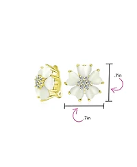 Bling Jewelry Romantic Natural Cat Eye Button-Style Heart-Shaped Petals Flower Clip-On Earrings Yellow Gold Plated