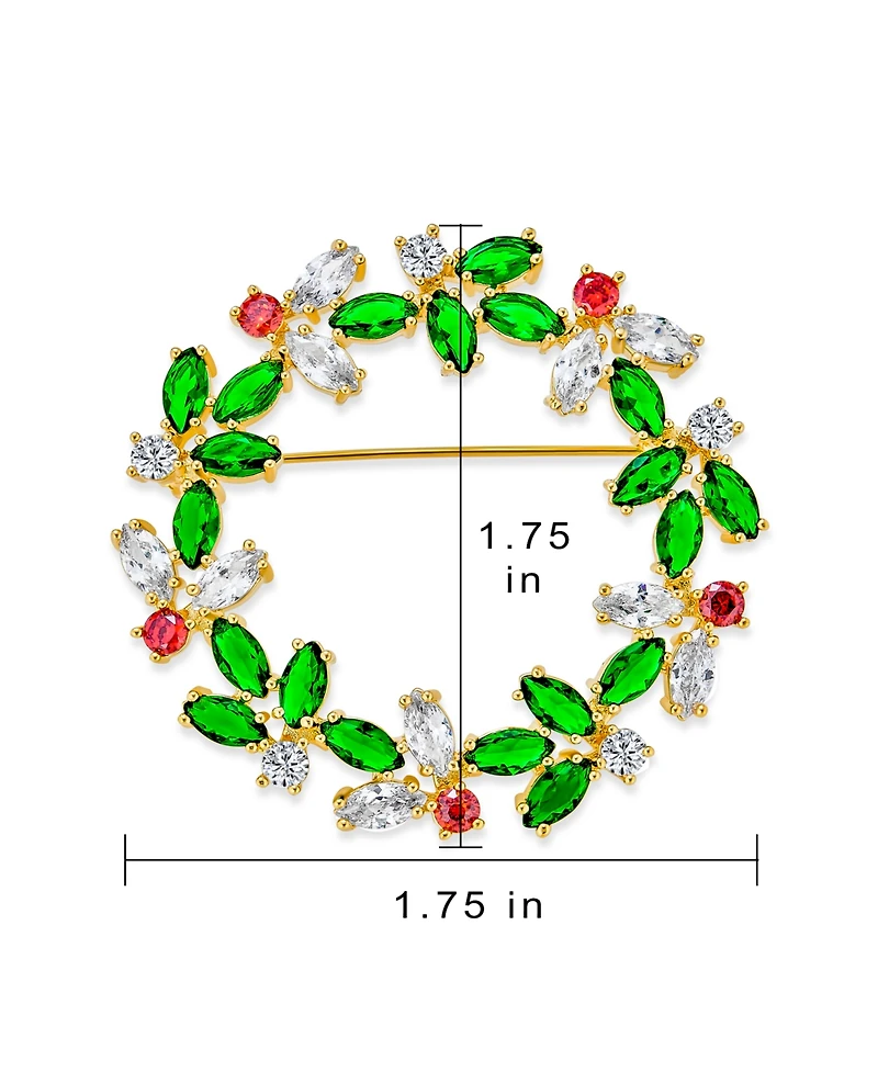Bling Jewelry Colorful Marquise Cubic Zirconia Cz Green Red White Round Fashion Christmas Holiday Wreath Brooch Pin Gold Plated