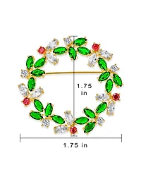 Bling Jewelry Colorful Marquise Cubic Zirconia Cz Green Red White Round Fashion Christmas Holiday Wreath Brooch Pin Gold Plated