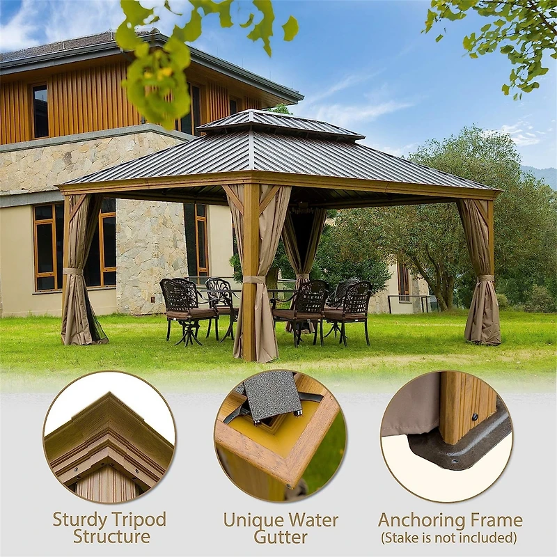 Streamdale Outdoor Hardtop Gazebo with Curtains & Netting