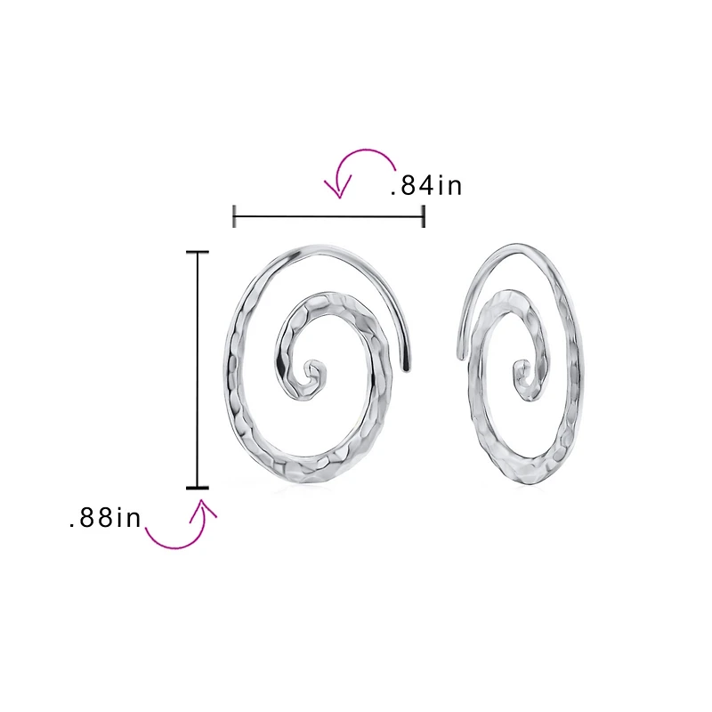Bling Jewelry Boho Geometric Hoop Huggie Earrings 14K Gold Plated Sterling Silver Spiral Design