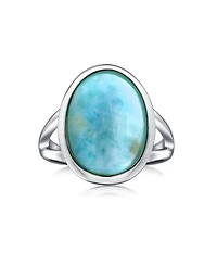 Bling Jewelry Oval Cabochon Bezel Natural Stone Split Shank Boho Statement Ring Sterling Silver