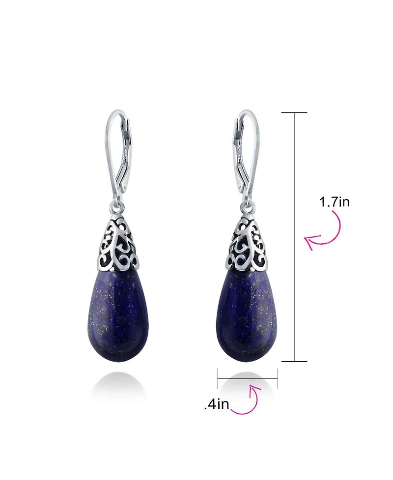 Bling Jewelry Boho Long Elongated Teardrop Filigree Lever Back Dangle Earrings Sterling Silver