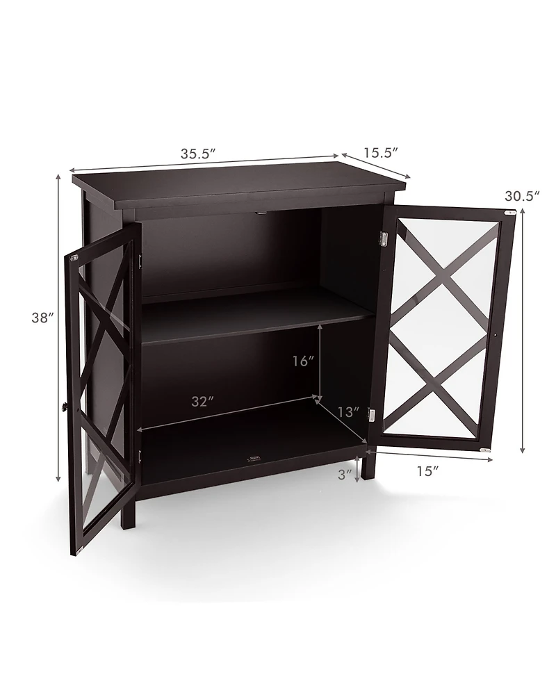 Kitchen Storage Cabinet Buffet Sideboard w/ Glass Doors & Adjustable Shelf