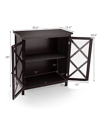 Kitchen Storage Cabinet Buffet Sideboard w/ Glass Doors & Adjustable Shelf