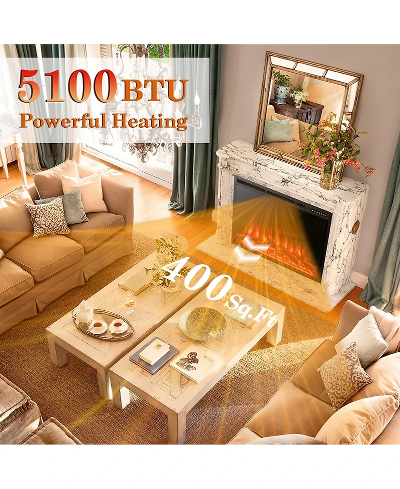34''Electric Fireplace Insert Heater Log Flame Effect w/ Remote Control