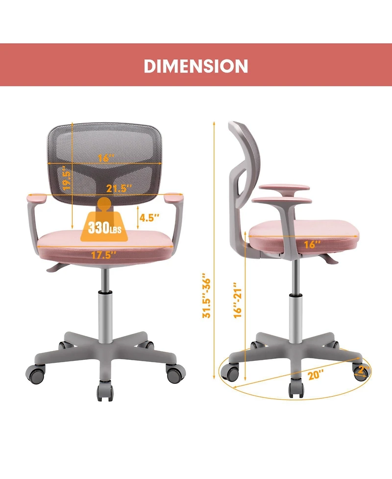 Auto Lock Kids Mesh Chair with Armrests Height Adjustable