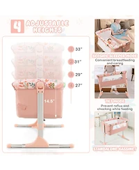 Slickblue Folding Baby Bassinet Bedside Sleeper with 4 Adjustable Heights-Pink