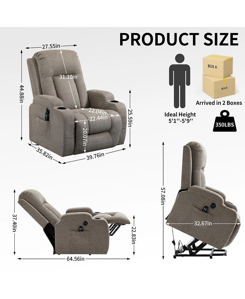Streamdale 350 lbs Power Lift Recliner with Massage & Heat (Brown)