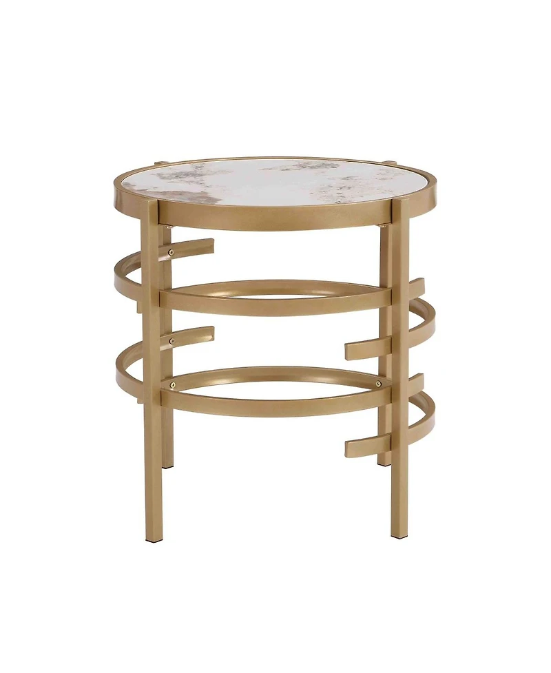 Simplie Fun Modern Side Table, Pandora Stone End Table, Golden Coffee Table 20.67"W X 20.67"D X 21.65'H
