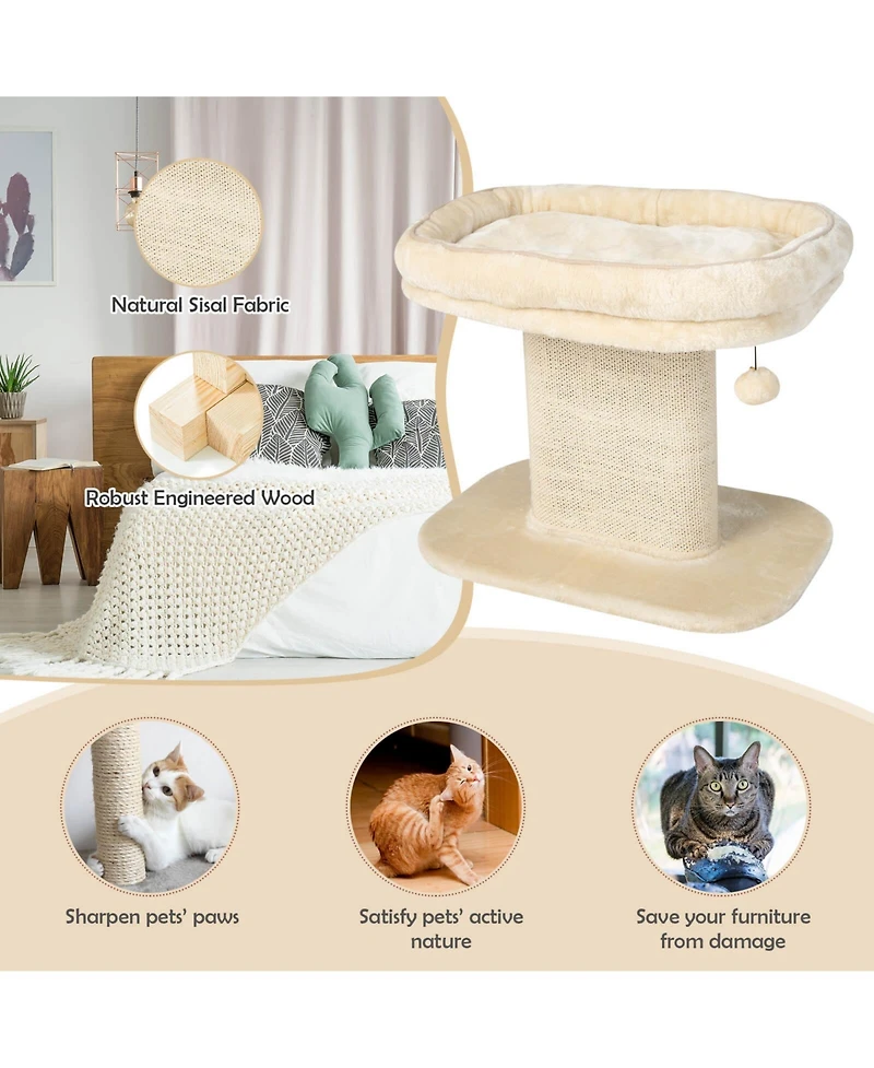 Slickblue Modern Cat Tree Tower with Large Plush Perch and Sisal Scratching Plate