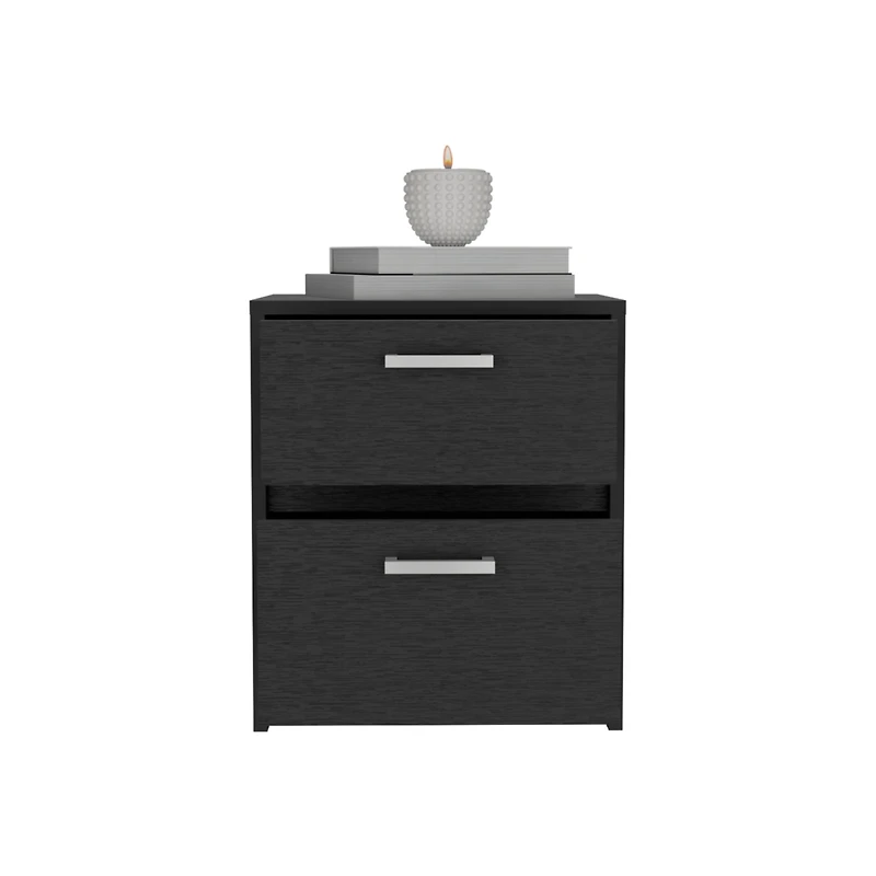Simplie Fun Trivor 2 Drawers Nightstand, Metal Handles - Black