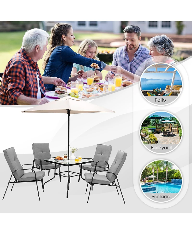 Gymax 5ft Patio Square Market Table Umbrella Shelter 4 Sturdy Ribs