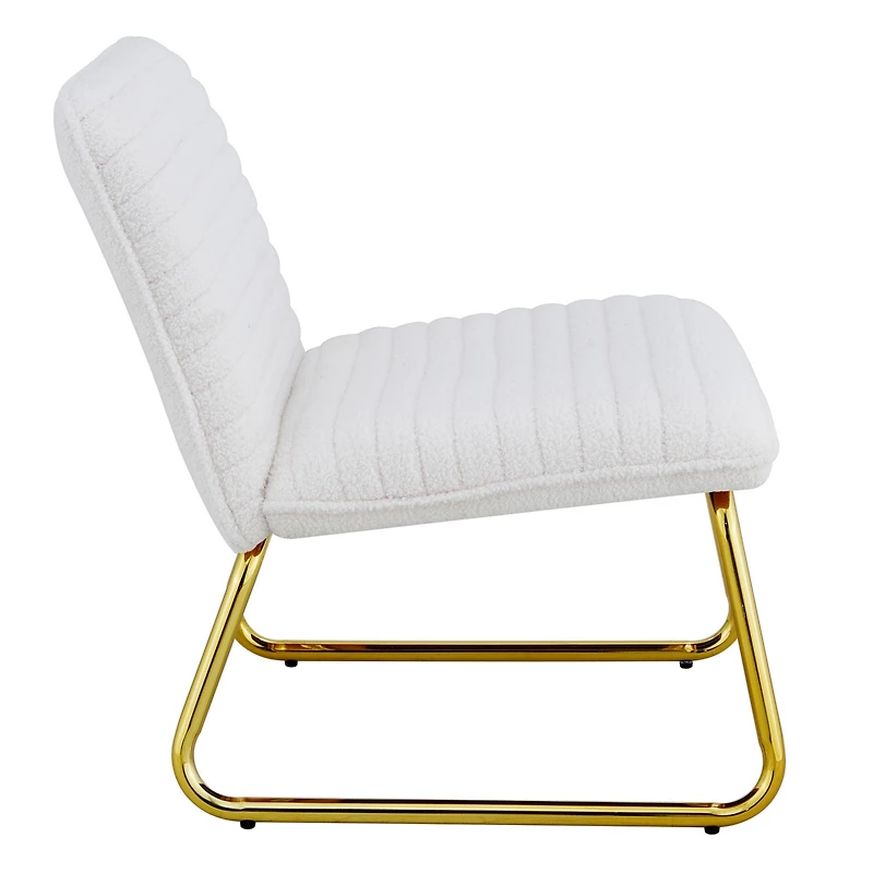 White armless sofa chair with gold legs. Versatile for any space