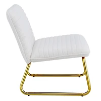 White armless sofa chair with gold legs. Versatile for any space