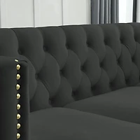 Streamdale Furniture Black Velvet Tufted Sofa with Metal Legs