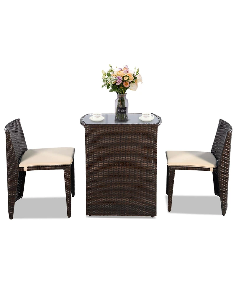 Costway 3 Pcs Cushioned Outdoor Wicker Patio Set Garden Lawn Sofa Furniture Seat No Assembly