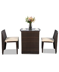 Costway 3 Pcs Cushioned Outdoor Wicker Patio Set Garden Lawn Sofa Furniture Seat No Assembly