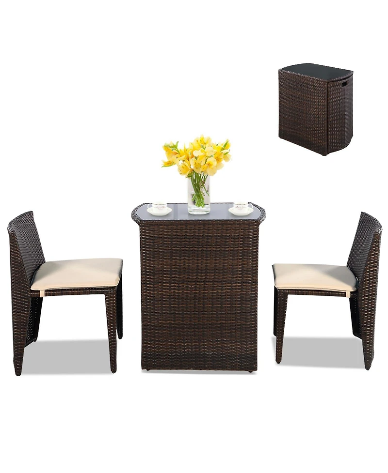 Costway 3 Pcs Cushioned Outdoor Wicker Patio Set Garden Lawn Sofa Furniture Seat No Assembly