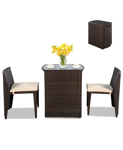 Costway 3 Pcs Cushioned Outdoor Wicker Patio Set Garden Lawn Sofa Furniture Seat No Assembly