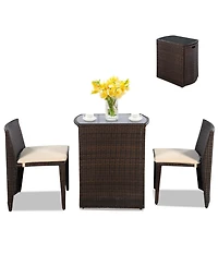 Costway 3 Pcs Cushioned Outdoor Wicker Patio Set Garden Lawn Sofa Furniture Seat No Assembly