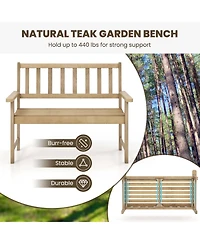 Teak Wood Garden Bench 2-Person Patio Bench with Backrest & Armrests