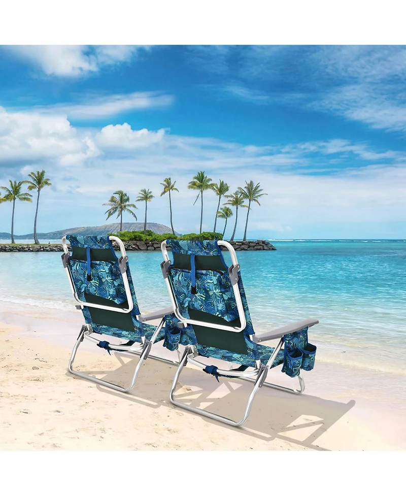 4-Pack Folding Backpack Beach Chair 5-Position Outdoor Reclining Chairs
