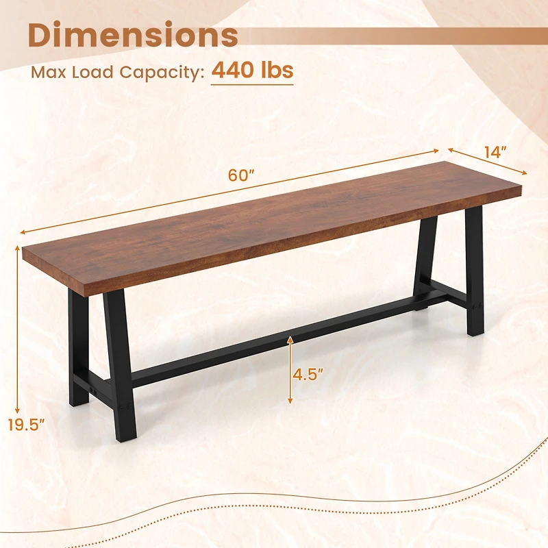 2 Pcs 60" Dining Bench 3 Person Entryway Shoe with Metal Frame