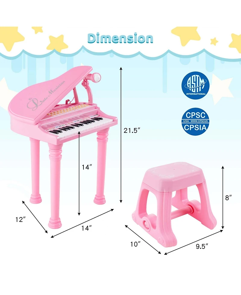 31 Keys Kids Piano Keyboard Toy Toddler Musical Instrument with Stool & Microphone