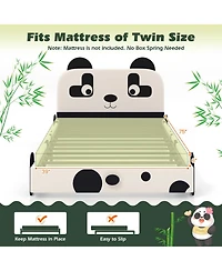 Twin Size Kids Bed Toddler Upholstered Low Profile Bed Frame with Panda Headboard