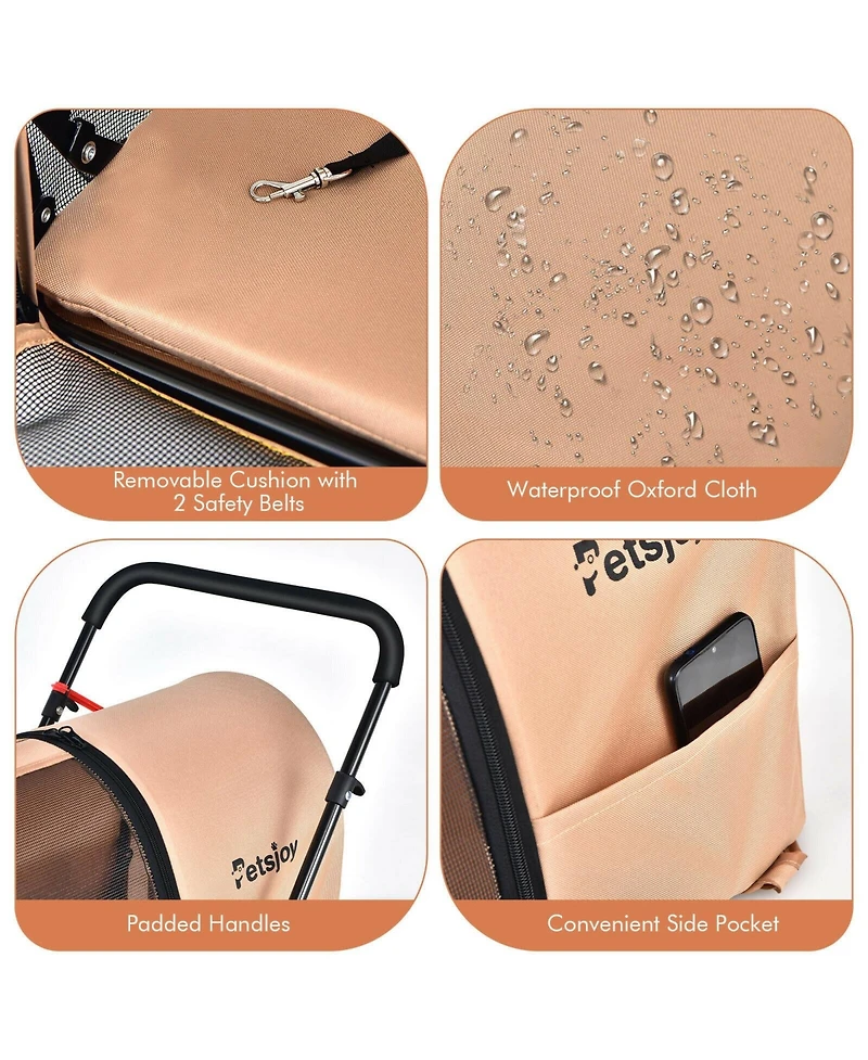 Sugift 4-in-1 Double Pet Stroller with Detachable Carrier and Travel Carriage-Beige