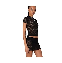 Edikted Women's Kaori Sheer Lace T Shirt