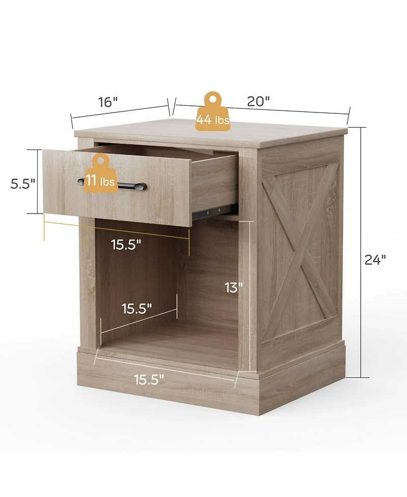 Sugift Compact Nightstand with Drawer and Open Compartment-Beige