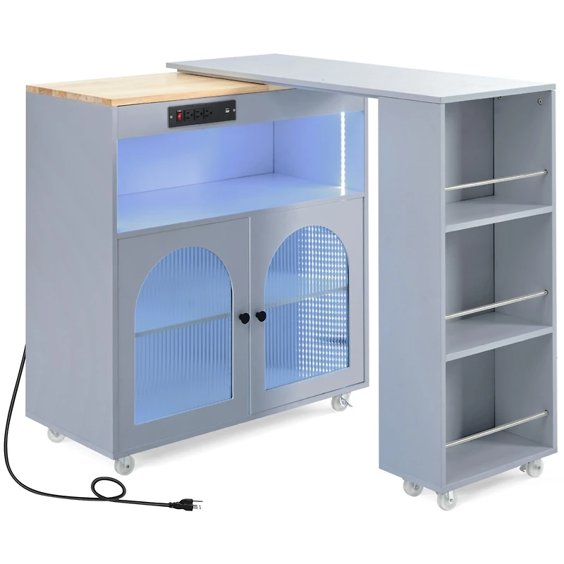 Streamdale Portable Kitchen Island with Led Lights & Storage