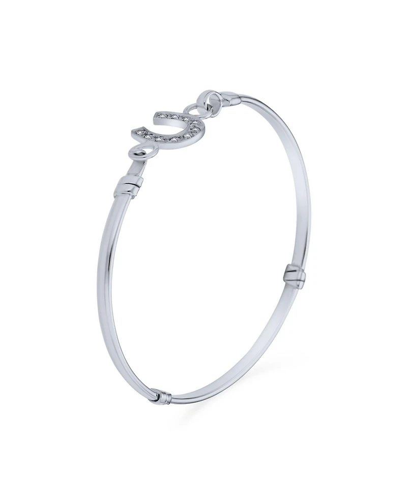 Bling Jewelry Good Luck Horseshoe Bangle Equestrian Bracelet Graduation Gift Cubic Zirconia Cz Pave Sterling Silver