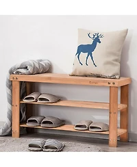 Costway 2-Tier Bamboo Shoe Bench Storage Racks Seat Organizer Entryway Hallway