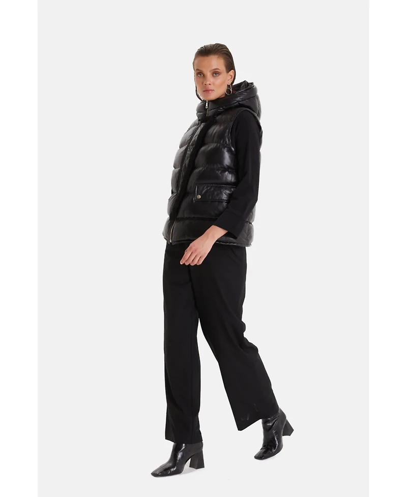 Furniq Uk Women's Leather Puffer Jacket, Black