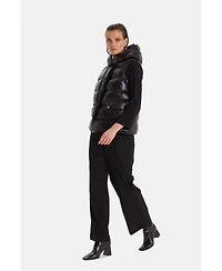 Furniq Uk Women's Leather Puffer Jacket, Black