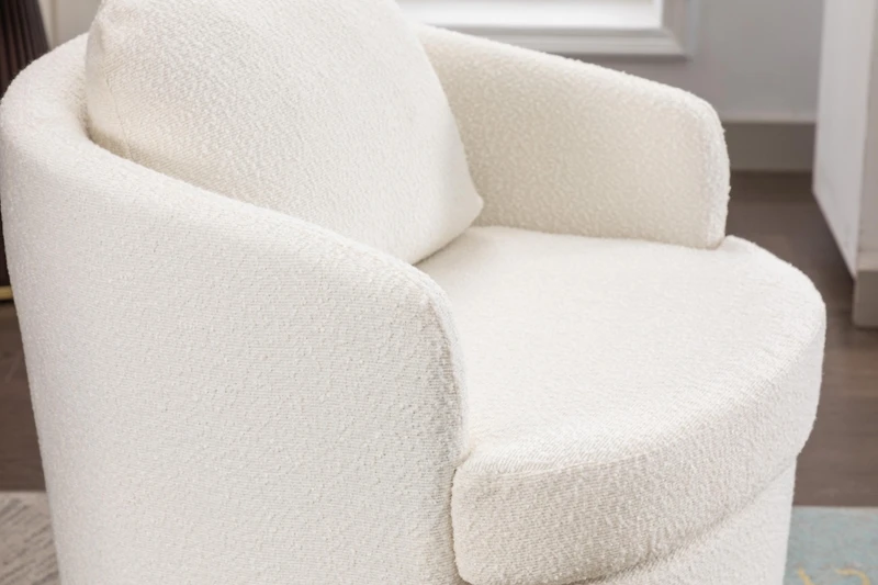 Streamdale Ivory Swivel Accent Chair, Round Wood Base