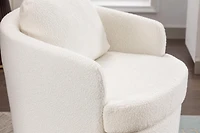 Streamdale Ivory Swivel Accent Chair, Round Wood Base